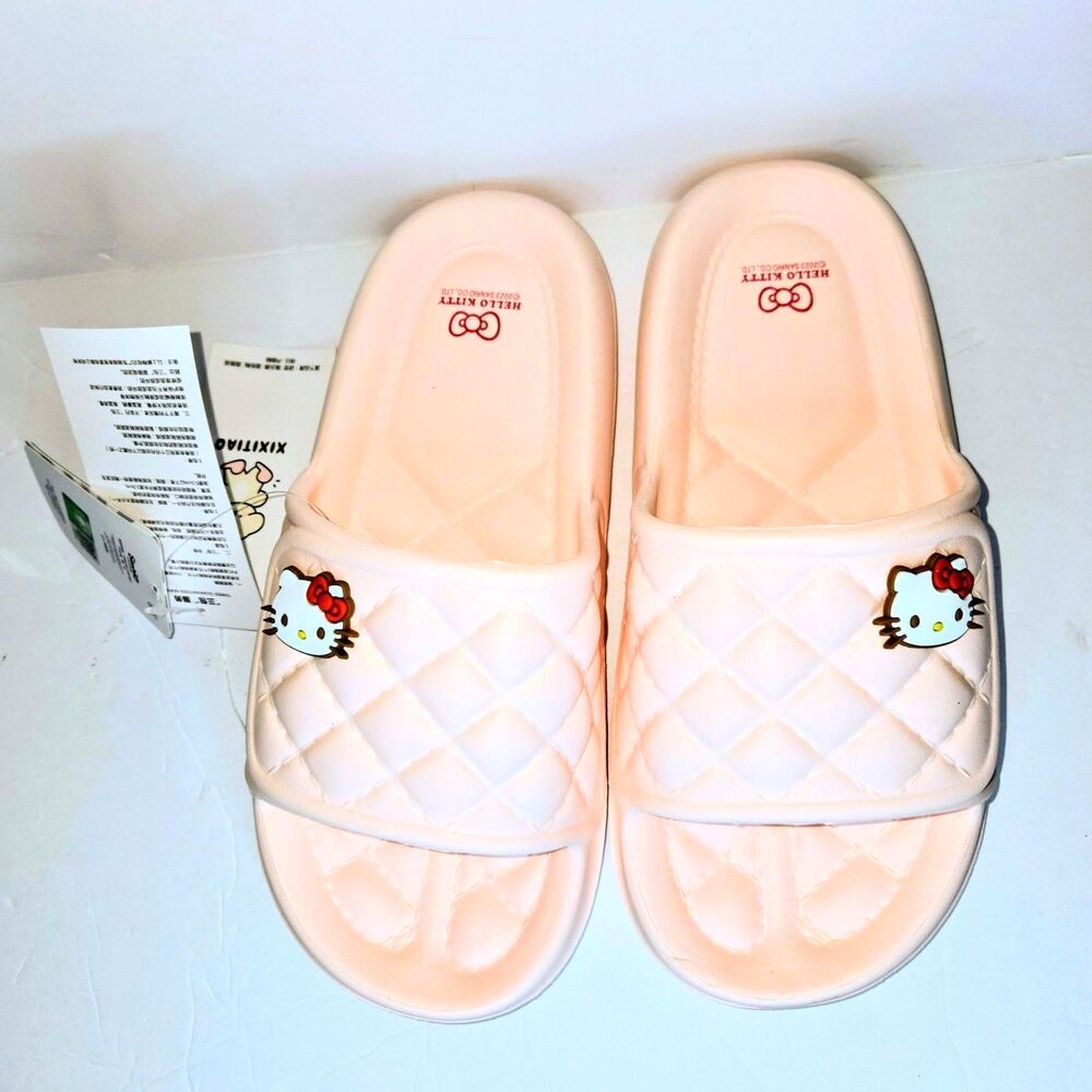 SANRIO HELLO KITTY Slippers Licensed Quilted Slides Pink Women Shoes 9 NEW NWT